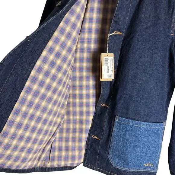 A.P.C. Indigo Anthonin Denim Patch Pocket Button Front Jean Jacket Size Small - Picture 12 of 16